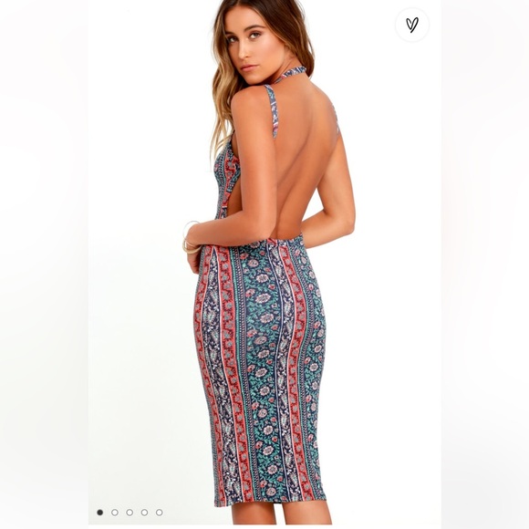 Lulus Kiss the Sky Navy Blue Print Midi Dress. Size XS. - Picture 2 of 12